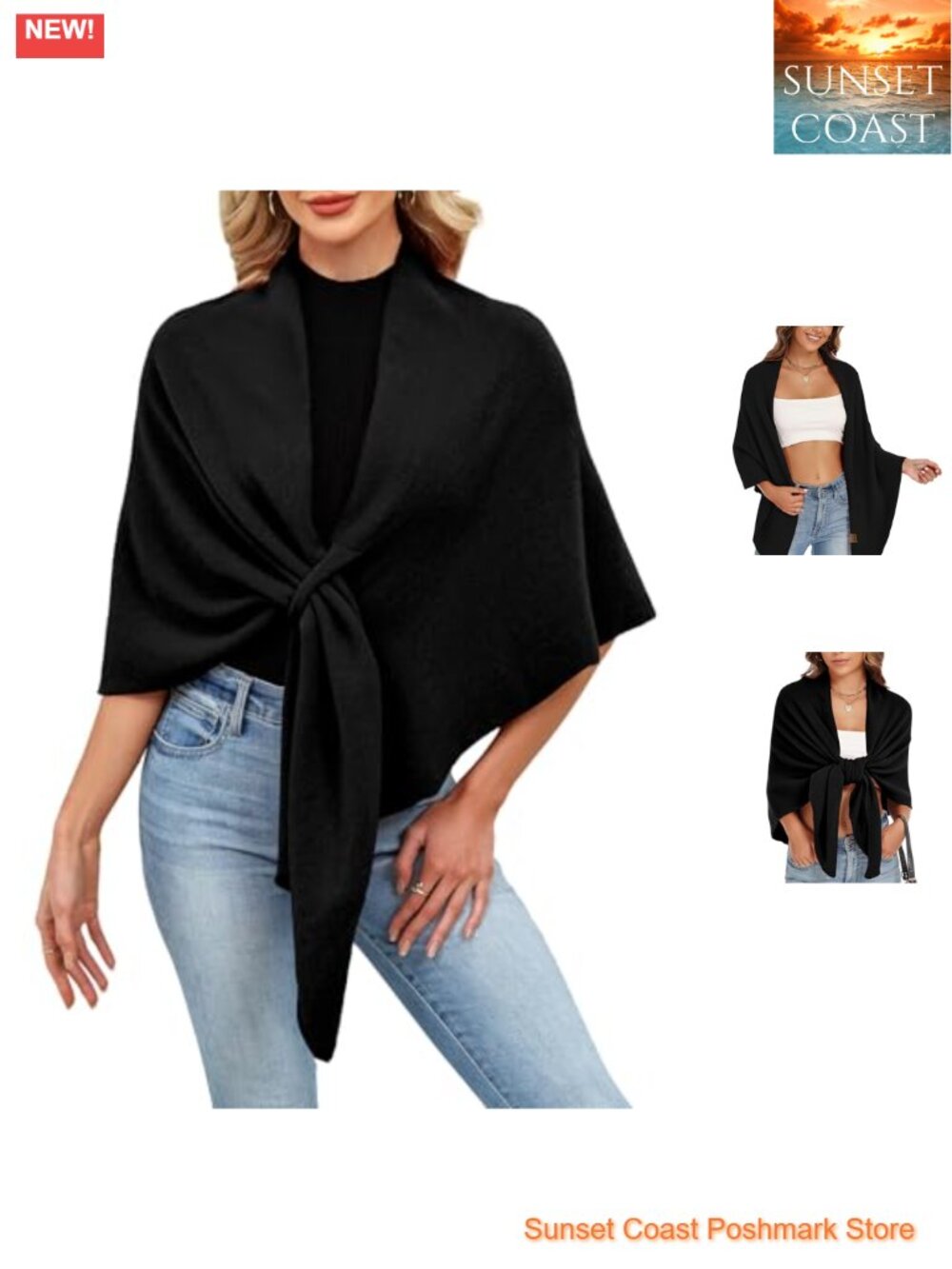 Knitted Open Front Poncho Shawl Wrap